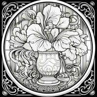 Glass Art Flower Coloring Page Nouveau Art Style photo