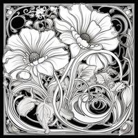 Glass Art Flower Coloring Page Nouveau Art Style photo