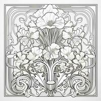 Glass Art Flower Coloring Page Nouveau Art Style photo