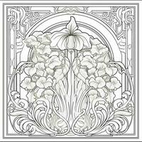 Glass Art Flower Coloring Page Nouveau Art Style photo