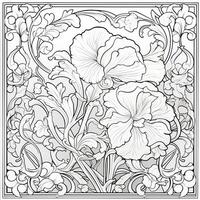 Glass Art Flower Coloring Page Nouveau Art Style photo