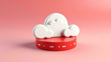 3D red white cloud icon minimal style, cloud computing online service, digital technology security concept, Generative AI illustration photo