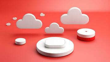 3D red white cloud icon minimal style, cloud computing online service, digital technology security concept, Generative AI illustration photo