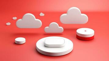 3D red white cloud icon minimal style, cloud computing online service, digital technology security concept, Generative AI illustration photo