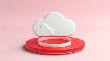 3D red white cloud icon minimal style, cloud computing online service, digital technology security concept, Generative AI illustration photo