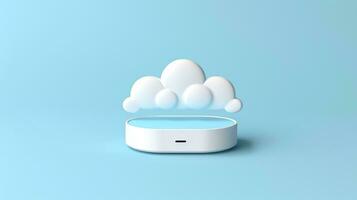 3d blanco azul nube icono mínimo estilo, nube informática en línea servicio, digital tecnología seguridad concepto, generativo ai ilustración foto