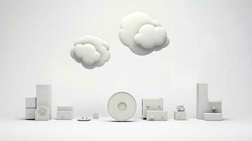 3D white cloud icon minimal style, cloud computing online service, digital technology security concept, Generative AI illustration photo