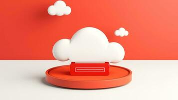 3D red white cloud icon minimal style, cloud computing online service, digital technology security concept, Generative AI illustration photo