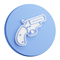 3D button rendering of emergency signal gun. Weapon to launch signal projectiles. Realistic blue white PNG illustration isolated on transparent background