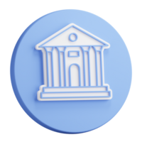 3D button rendering of Facade of university building. Exterior of school house. Realistic blue white PNG illustration isolated on transparent background