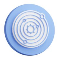 3D button rendering of Abstract model of solar system. Planets revolve in orbits in space around star, sun. Realistic blue white PNG illustration isolated on transparent background