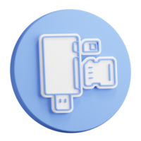 3D button rendering of Adapter for connecting external carriers of digital information. Realistic blue white PNG illustration isolated on transparent background