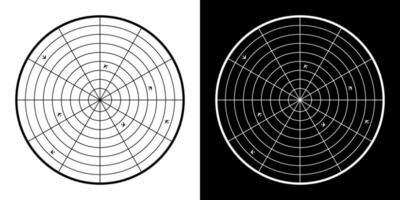 Radar pantalla icono con pequeño aviones civil aviación seguridad. avión vuelo ruta control. negro y blanco vector