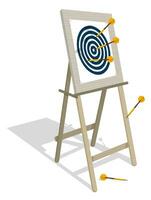 darts board target with dart arrows on tablet for education and training in cartoon style. Employee training and professional development. Vector