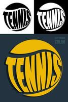 Volumetric letters with name TENNIS on background of sports ball. Element for print and design of sports competitions. Isolated vector