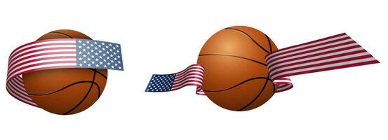 balls for basketball in ribbons with the colors of American flag. Design element for basketball competitions. USA national team. Isolated vector on white background