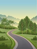 Natural landscape scenery highway and forests cartoon vector
