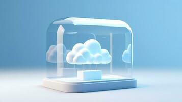 3D white blue cloud icon minimal style, cloud computing online service, digital technology security concept, Generative AI illustration photo