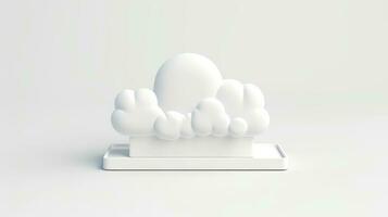 3D white cloud icon minimal style, cloud computing online service, digital technology security concept, Generative AI illustration photo