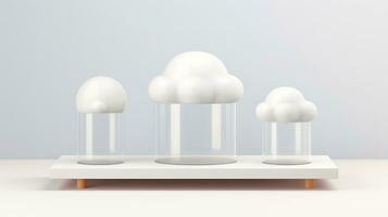 3D white cloud icon minimal style, cloud computing online service, digital technology security concept, Generative AI illustration photo