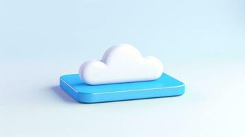 3d blanco azul nube icono mínimo estilo, nube informática en línea servicio, digital tecnología seguridad concepto, generativo ai ilustración foto