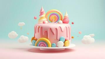 3d illustration of cute birthday cake, Sweet cake for a surprise birthday, for anniversary and celebration ,mother day, Valentine day, sweet food, cupcake, Generative AI illustration photo