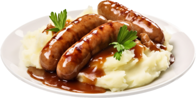 Bangers and mash png with AI generated.