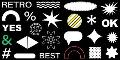 Shape set y2k style for banner. Y2k aesthetic.Shape set y2k style for decoaration.Shape set y2k style for poster. Trendy geometric forms.Trendy 90s.Simple shapes. vector