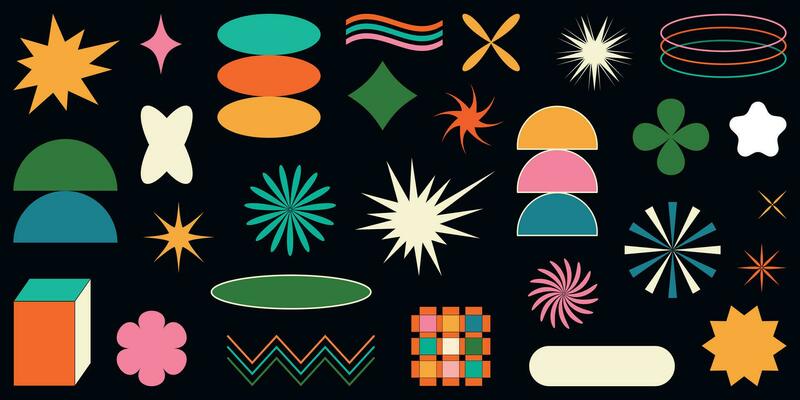 Shape set y2k style for banner. Shape set y2k style for decoaration.Simple shapes.Shape set y2k style for poster.Trendy 90s.Trendy geometric forms.Y2k aesthetic.