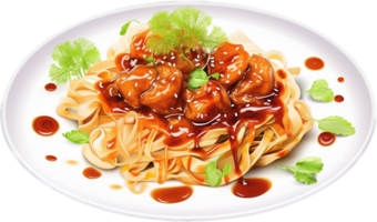 cantonese soia salsa padella fritte tagliatelle png con ai generato.