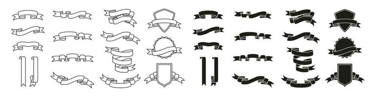 Ribbon banner set icon. Linear and silhouette style vector