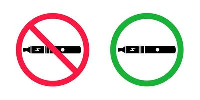 No vaping and vaping area signs. Red forbidden and green allowed circles signs icon isolated on white background. vector