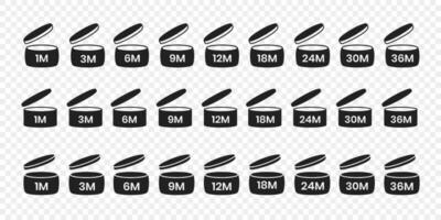 PAO, period after open icon sign set flat style design vector illustration isolated on white bd.