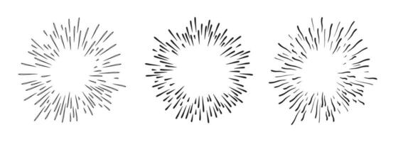 3 Hand drawn starburst doodle explosion vector illustration set