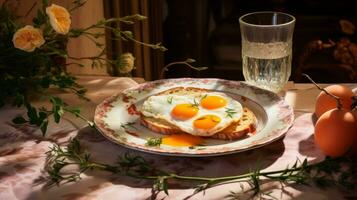 Breakfast with fried eggs photo