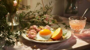 Breakfast with fried eggs photo