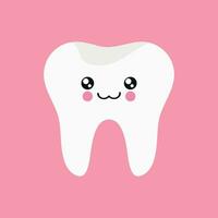 Healthy and happy tooth. Cute smiling tooth icon in cartoon childish style. Vector illustration