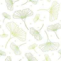 Gingko biloba outline isolated on white background. Botanical seamless pattern. Vector illustration