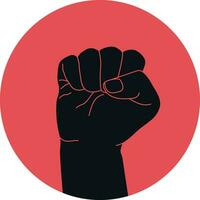 Raised hand with a fist in a red circle isolated on a white background. Vector illustration