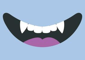 Cartoon smiling mouth with fangs. Monsters or a vampire smile. Cute hand drawn smile. Vector illustration