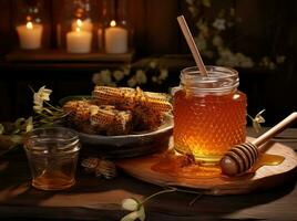 Jar with sweet honey photo