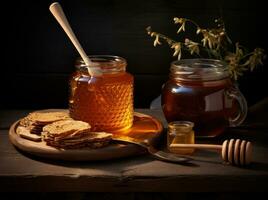 Jar with sweet honey photo