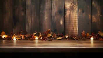 Christmas table background with christmas lights on tabletop photo