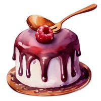 watercolor cake with raspberry on top, png