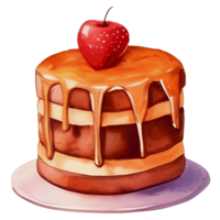 watercolor cake with strawberry on top, ai generative png