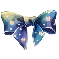 watercolor cute flower blue ribbon, ai generative png