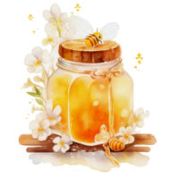 watercolor cute honey jar, ai generative png