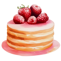 watercolor cake with strawberry on top, ai generative png