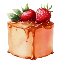 vattenfärg kaka med jordgubb på topp, ai generativ png