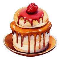 watercolor pancake with strawberry on top, png